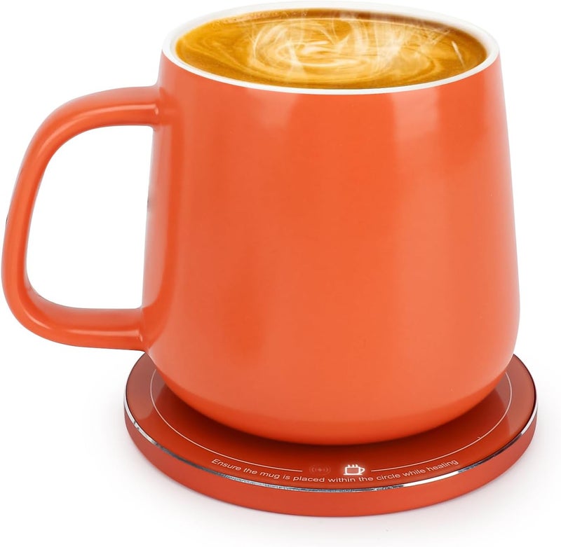 APEKX Warm Cup Coffee Mug Warmer Set - Smart Stable Constant Temperature 131°F, 15W Wireless Charging, 12.8 oz Capacity - Supports USB-C Interface, Automatic Power On/Off Function (4 H). (Tangerine) - Image 1